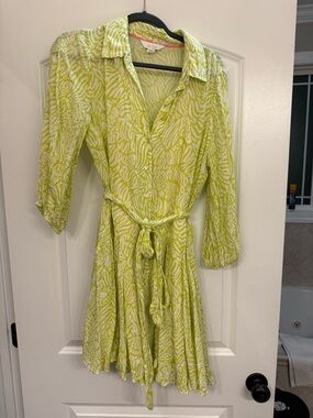 Lilly Pulitzer Lime Patterned Midi Dress with Tie Waist